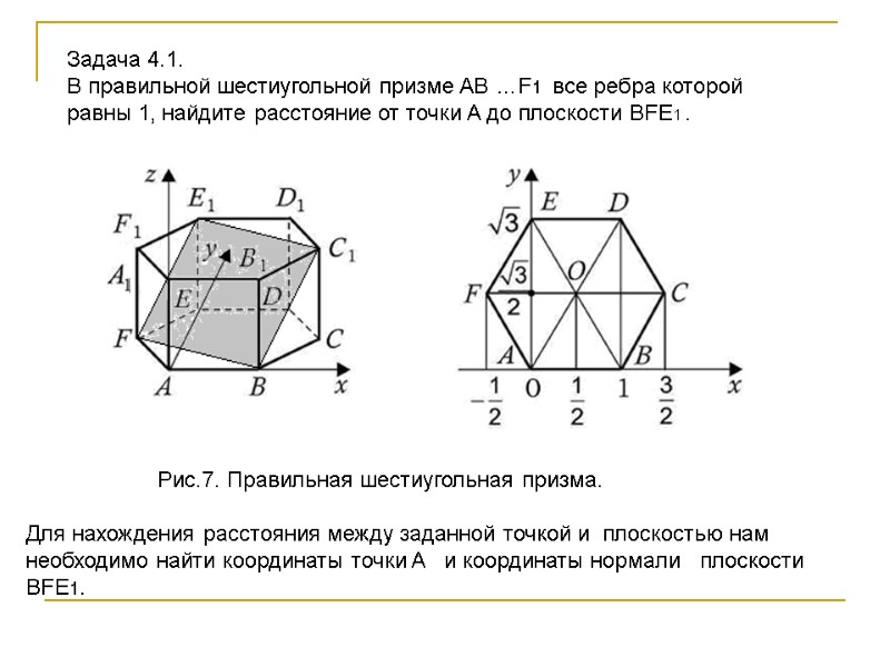 Задача 4.1. В правильной шестиугольной призме АВ …F1 все ребра которой равны 1, Задача 4.1. В правильной шестиугольной призме АВ …F1 все ребра которой равны 1,
